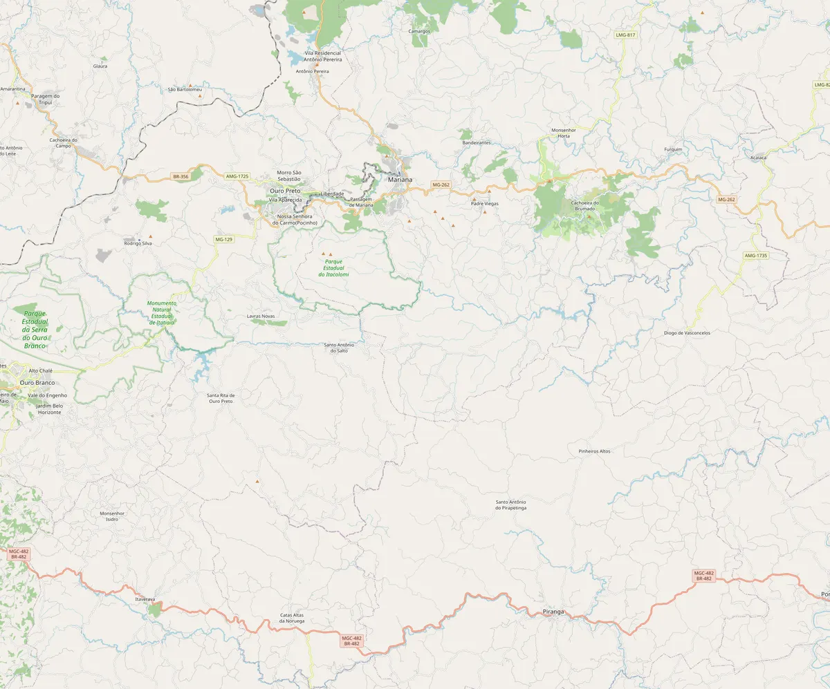 Mapa da região atendida: Mariana, Piranga, Diogo de Vasconcelos, Acaiaca, Cachoeira do Campo, Antônio Pereira, Santo Antônio do Salto